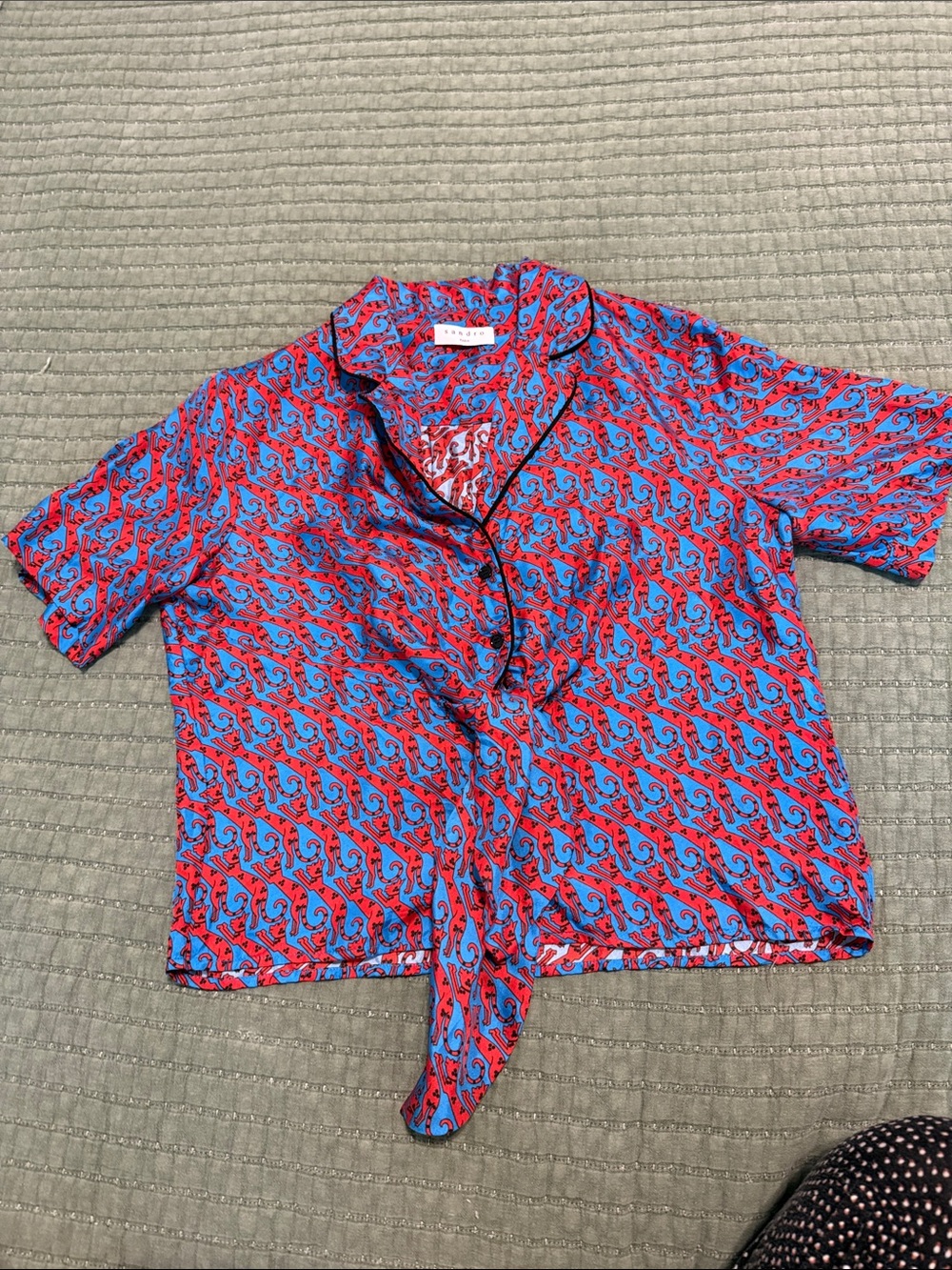 Sandro Cat Silk Tie Top
